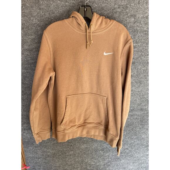 Nike Hoodie Mens Large Brown Tan Pullover Swoosh Embroidered Logo Sweatshirt - Picture 1 of 6